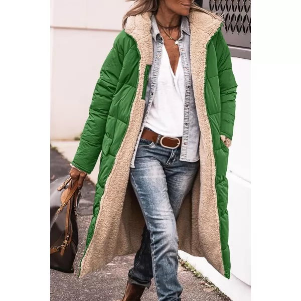 imagePRETTYGARDEN Womens 2024 Winter Fashion Clothes Oversized Shearling Fleece Long Coats JacketsGreen