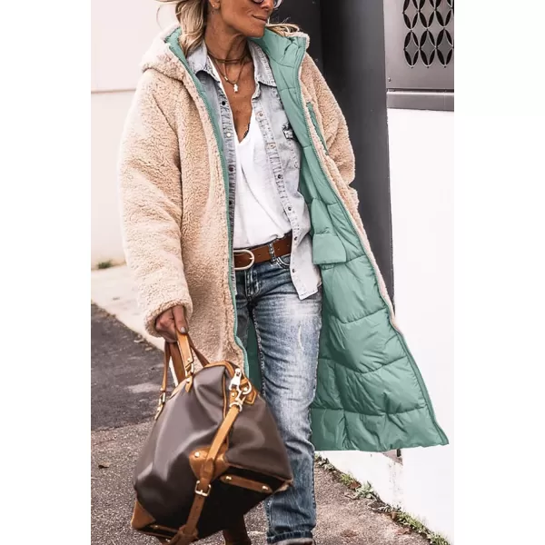 imagePRETTYGARDEN Womens 2024 Winter Fashion Clothes Oversized Shearling Fleece Long Coats JacketsGrey Green