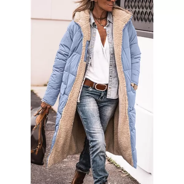 imagePRETTYGARDEN Womens 2024 Winter Fashion Clothes Oversized Shearling Fleece Long Coats JacketsLight Blue