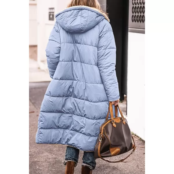 imagePRETTYGARDEN Womens 2024 Winter Fashion Clothes Oversized Shearling Fleece Long Coats JacketsLight Blue