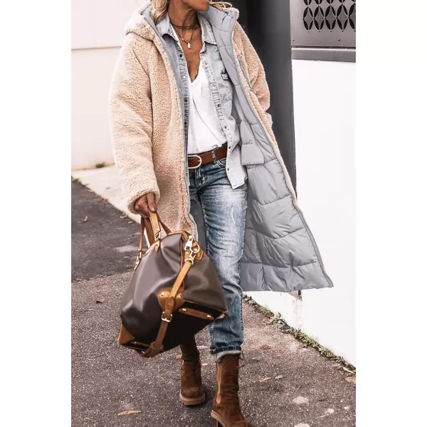 imagePRETTYGARDEN Womens 2024 Winter Fashion Clothes Oversized Shearling Fleece Long Coats JacketsLight Grey