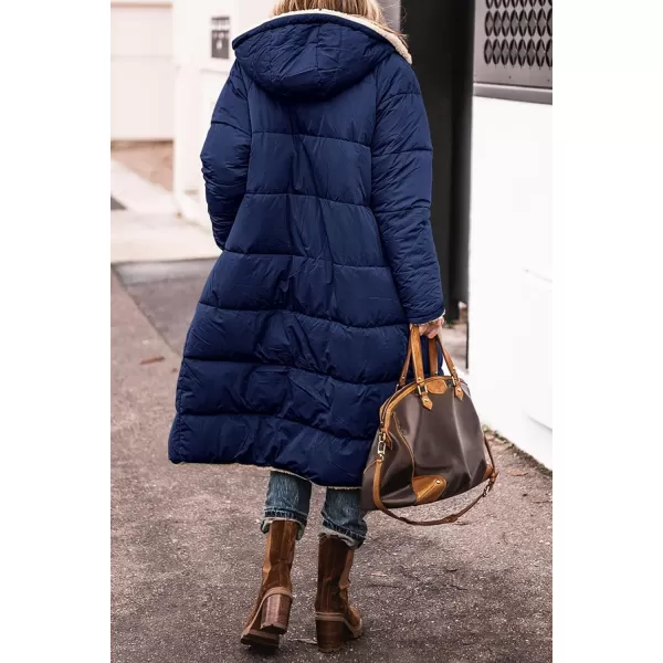 imagePRETTYGARDEN Womens 2024 Winter Fashion Clothes Oversized Shearling Fleece Long Coats JacketsNavy