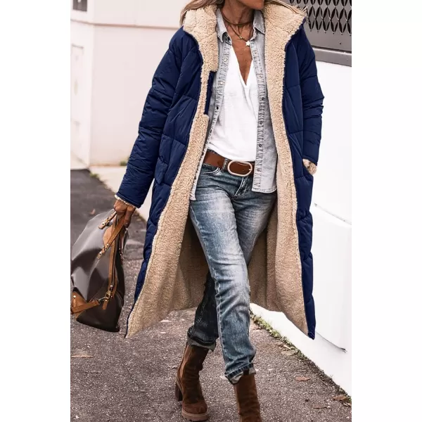imagePRETTYGARDEN Womens 2024 Winter Fashion Clothes Oversized Shearling Fleece Long Coats JacketsNavy