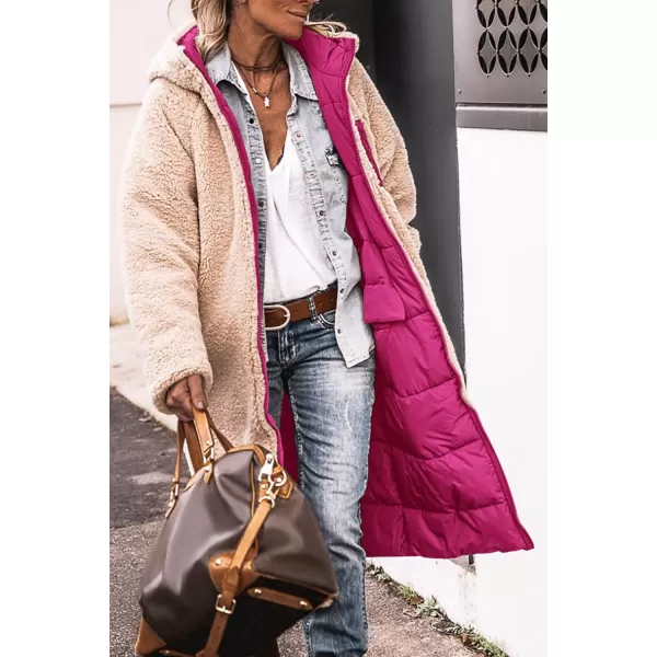 imagePRETTYGARDEN Womens 2024 Winter Fashion Clothes Oversized Shearling Fleece Long Coats JacketsRose Red
