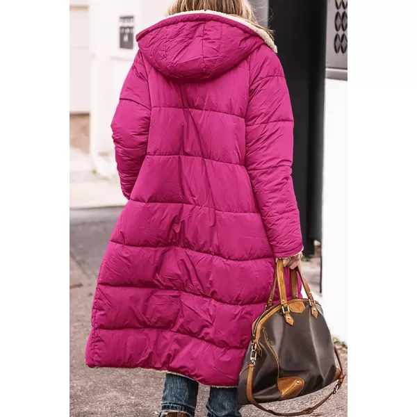 imagePRETTYGARDEN Womens 2024 Winter Fashion Clothes Oversized Shearling Fleece Long Coats JacketsRose Red