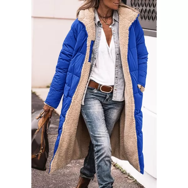 imagePRETTYGARDEN Womens 2024 Winter Fashion Clothes Oversized Shearling Fleece Long Coats JacketsRoyal Blue