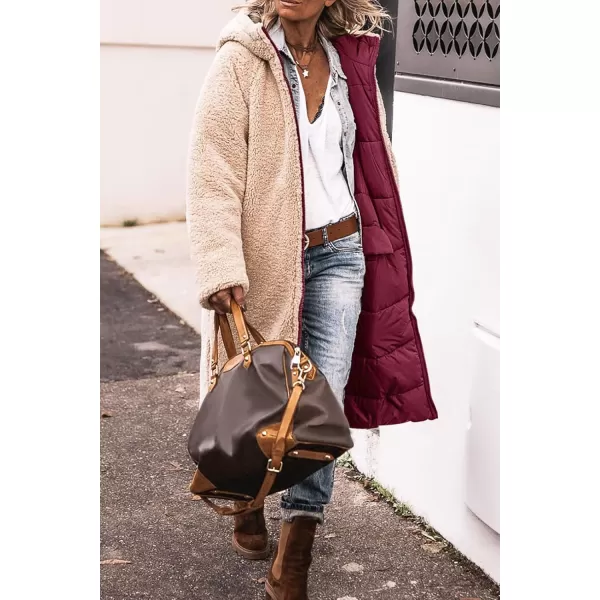 imagePRETTYGARDEN Womens 2024 Winter Fashion Clothes Oversized Shearling Fleece Long Coats JacketsWine Red