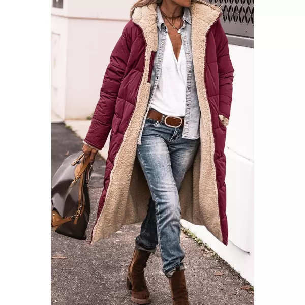 imagePRETTYGARDEN Womens 2024 Winter Fashion Clothes Oversized Shearling Fleece Long Coats JacketsWine Red