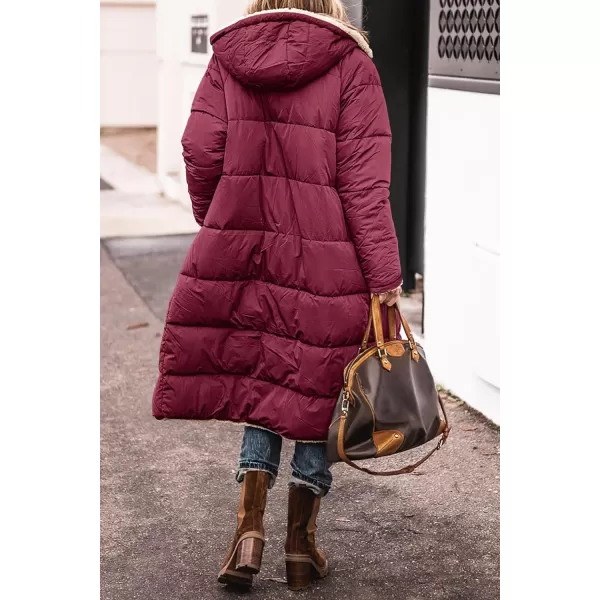 imagePRETTYGARDEN Womens 2024 Winter Fashion Clothes Oversized Shearling Fleece Long Coats JacketsWine Red