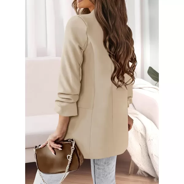 imagePRETTYGARDEN Womens Casual Blazer 2024 Fall Fashion Long Sleeve Open Front Work Office Suit JacketsBeige White