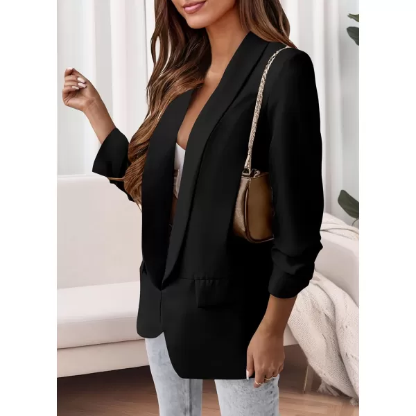 imagePRETTYGARDEN Womens Casual Blazer 2024 Fall Fashion Long Sleeve Open Front Work Office Suit JacketsBlack