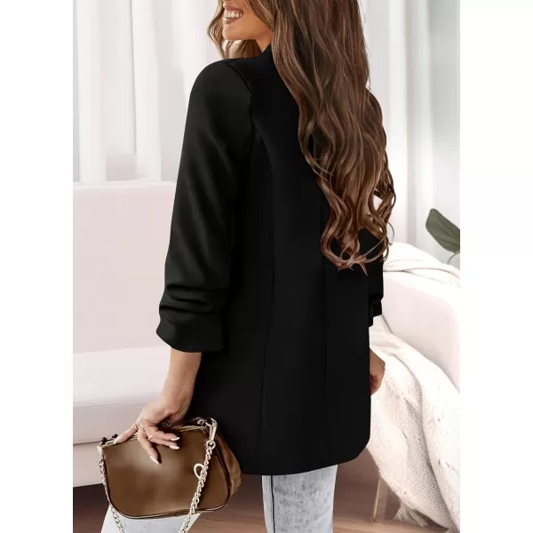 imagePRETTYGARDEN Womens Casual Blazer 2024 Fall Fashion Long Sleeve Open Front Work Office Suit JacketsBlack