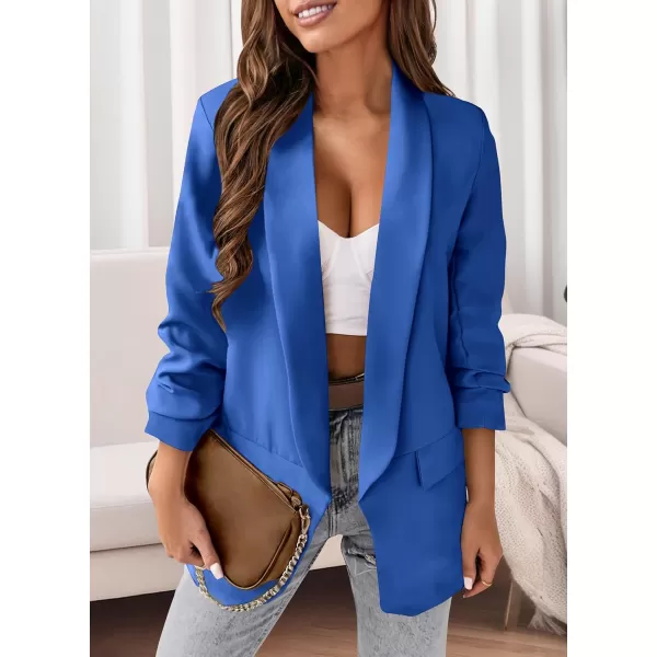 imagePRETTYGARDEN Womens Casual Blazer 2024 Fall Fashion Long Sleeve Open Front Work Office Suit JacketsBlue