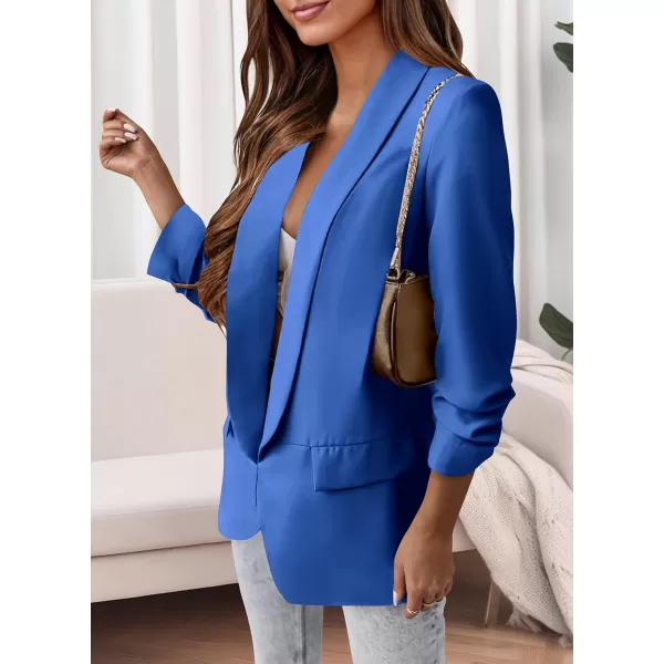 imagePRETTYGARDEN Womens Casual Blazer 2024 Fall Fashion Long Sleeve Open Front Work Office Suit JacketsBlue