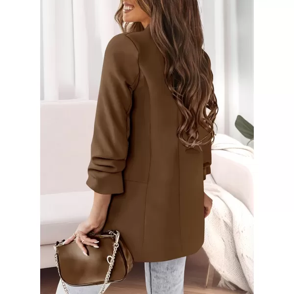 imagePRETTYGARDEN Womens Casual Blazer 2024 Fall Fashion Long Sleeve Open Front Work Office Suit JacketsCoffee