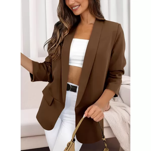 imagePRETTYGARDEN Womens Casual Blazer 2024 Fall Fashion Long Sleeve Open Front Work Office Suit JacketsCoffee