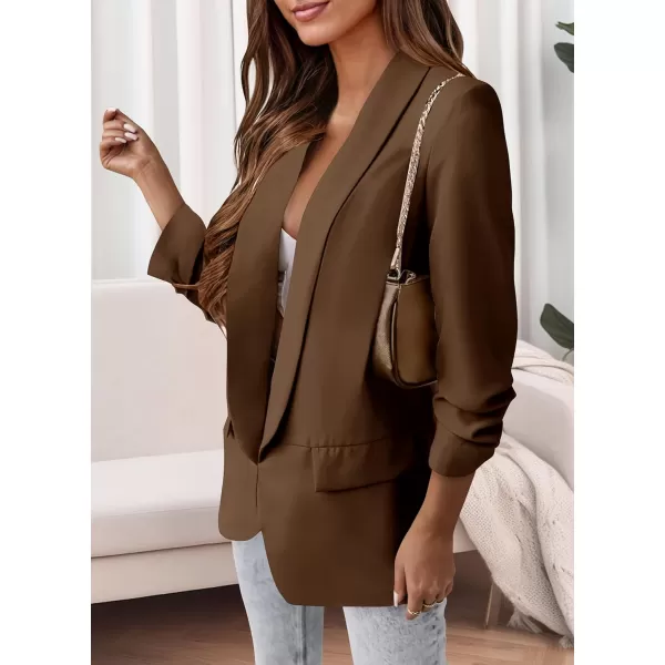 imagePRETTYGARDEN Womens Casual Blazer 2024 Fall Fashion Long Sleeve Open Front Work Office Suit JacketsCoffee