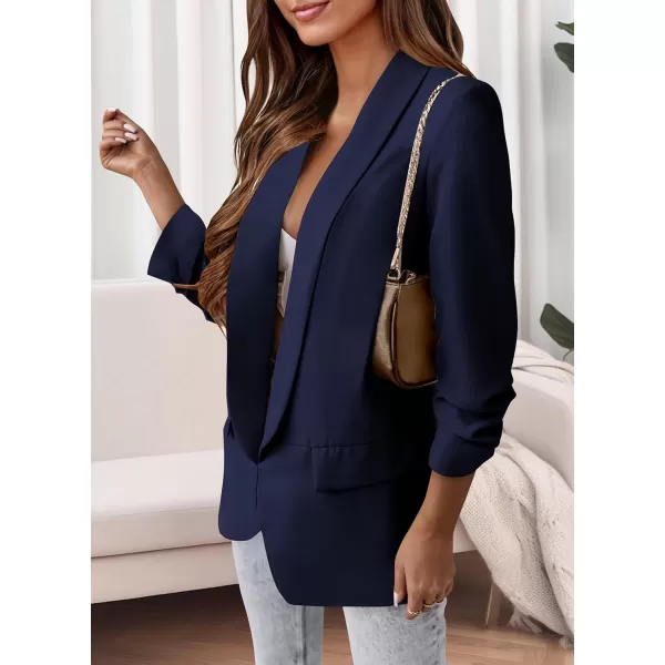 imagePRETTYGARDEN Womens Casual Blazer 2024 Fall Fashion Long Sleeve Open Front Work Office Suit JacketsDark Blue