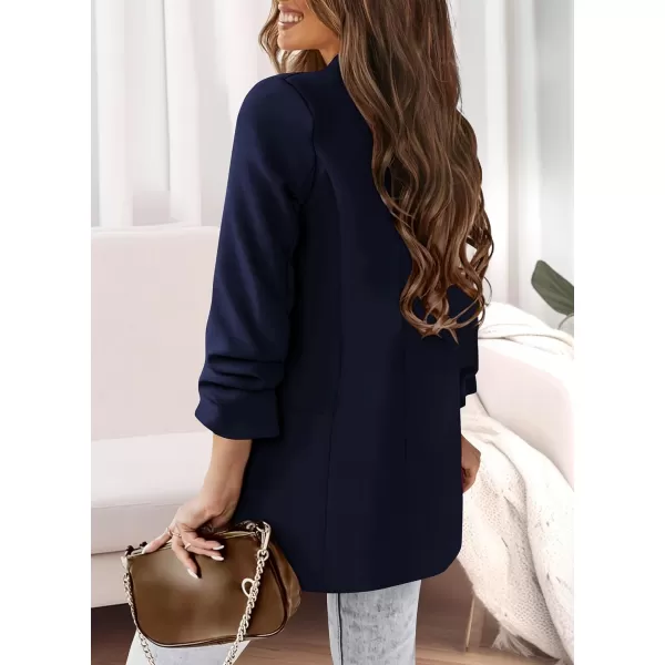 imagePRETTYGARDEN Womens Casual Blazer 2024 Fall Fashion Long Sleeve Open Front Work Office Suit JacketsDark Blue