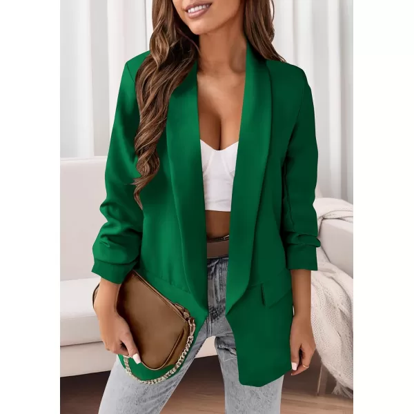 imagePRETTYGARDEN Womens Casual Blazer 2024 Fall Fashion Long Sleeve Open Front Work Office Suit JacketsGreen