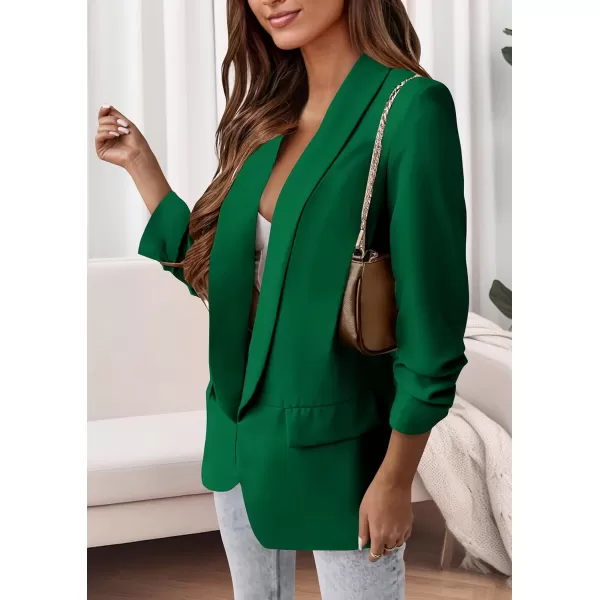 imagePRETTYGARDEN Womens Casual Blazer 2024 Fall Fashion Long Sleeve Open Front Work Office Suit JacketsGreen