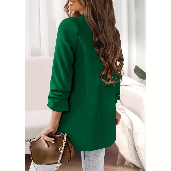 imagePRETTYGARDEN Womens Casual Blazer 2024 Fall Fashion Long Sleeve Open Front Work Office Suit JacketsGreen