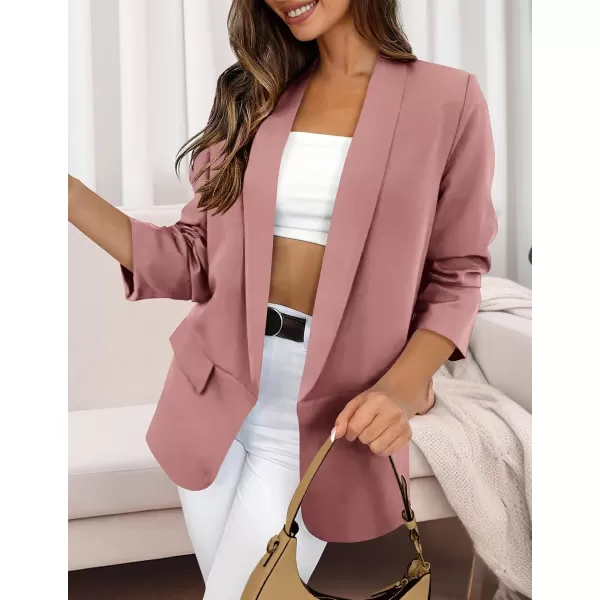 imagePRETTYGARDEN Womens Casual Blazer 2024 Fall Fashion Long Sleeve Open Front Work Office Suit JacketsPink
