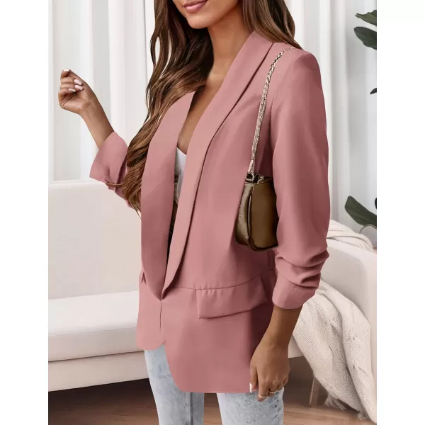 imagePRETTYGARDEN Womens Casual Blazer 2024 Fall Fashion Long Sleeve Open Front Work Office Suit JacketsPink