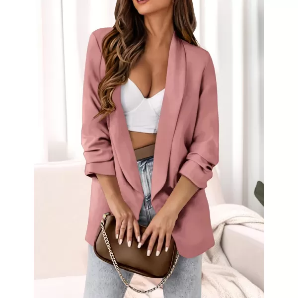imagePRETTYGARDEN Womens Casual Blazer 2024 Fall Fashion Long Sleeve Open Front Work Office Suit JacketsPink