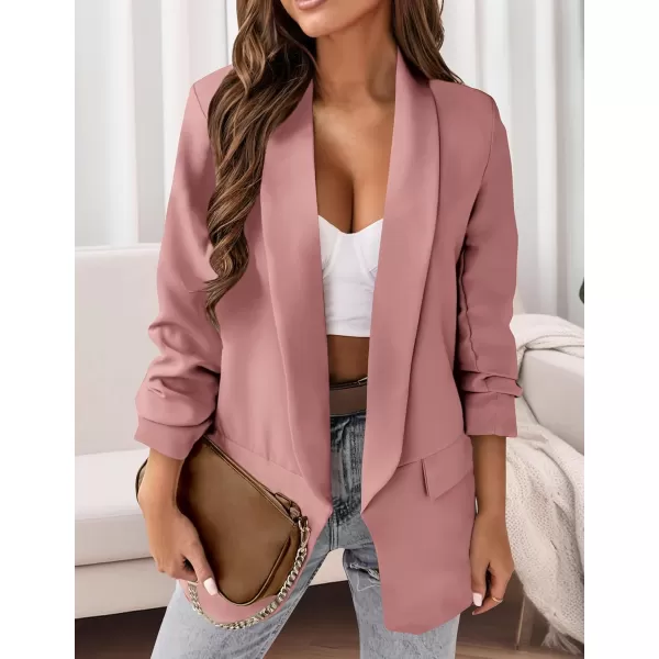 imagePRETTYGARDEN Womens Casual Blazer 2024 Fall Fashion Long Sleeve Open Front Work Office Suit JacketsPink