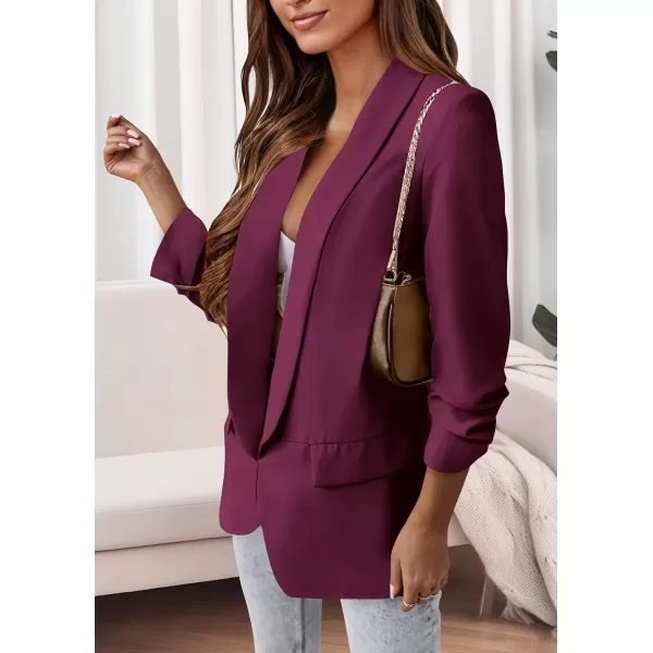 imagePRETTYGARDEN Womens Casual Blazer 2024 Fall Fashion Long Sleeve Open Front Work Office Suit JacketsPurple Red