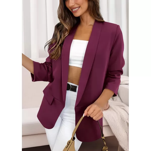 imagePRETTYGARDEN Womens Casual Blazer 2024 Fall Fashion Long Sleeve Open Front Work Office Suit JacketsPurple Red