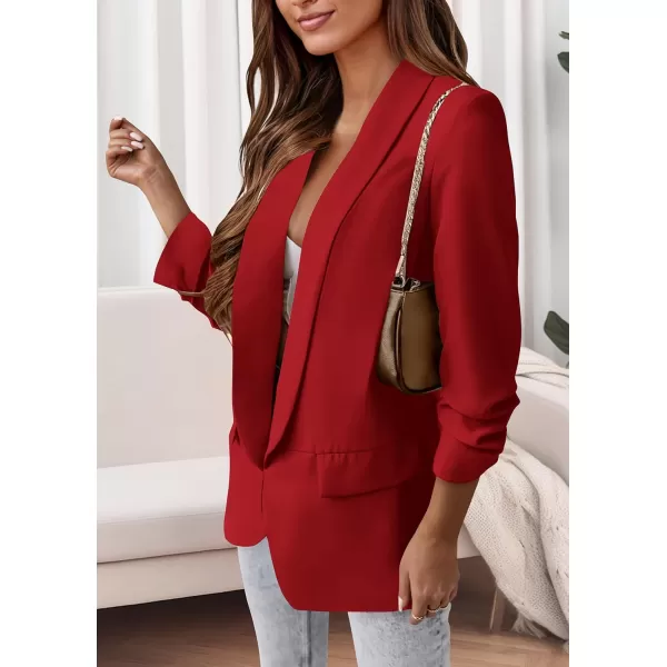 imagePRETTYGARDEN Womens Casual Blazer 2024 Fall Fashion Long Sleeve Open Front Work Office Suit JacketsRed