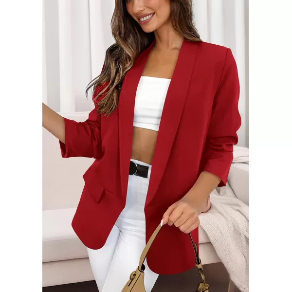 imagePRETTYGARDEN Womens Casual Blazer 2024 Fall Fashion Long Sleeve Open Front Work Office Suit JacketsRed