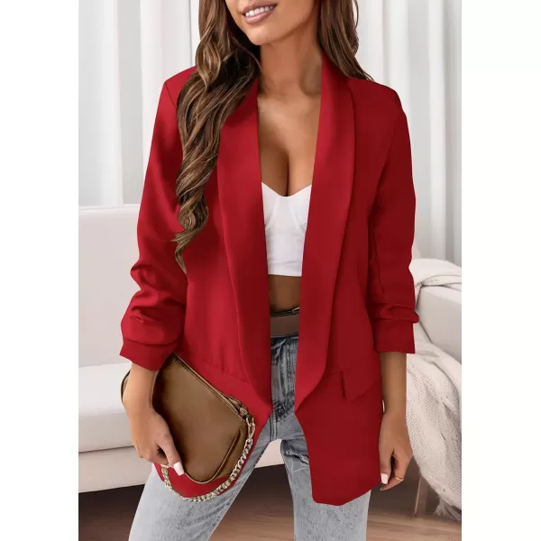 imagePRETTYGARDEN Womens Casual Blazer 2024 Fall Fashion Long Sleeve Open Front Work Office Suit JacketsRed