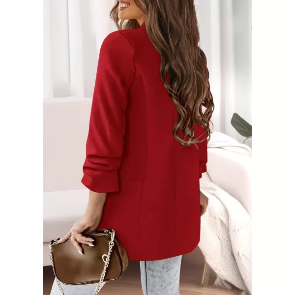 imagePRETTYGARDEN Womens Casual Blazer 2024 Fall Fashion Long Sleeve Open Front Work Office Suit JacketsRed