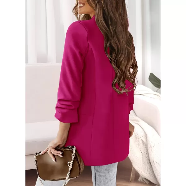imagePRETTYGARDEN Womens Casual Blazer 2024 Fall Fashion Long Sleeve Open Front Work Office Suit JacketsRose Red
