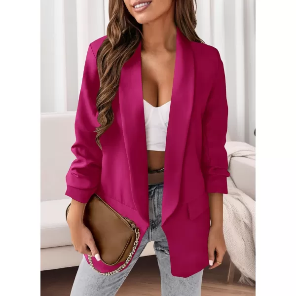imagePRETTYGARDEN Womens Casual Blazer 2024 Fall Fashion Long Sleeve Open Front Work Office Suit JacketsRose Red