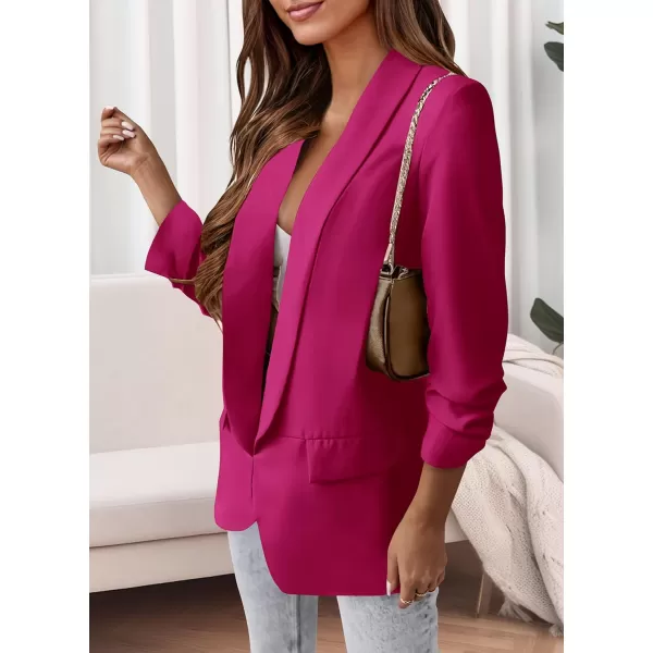 imagePRETTYGARDEN Womens Casual Blazer 2024 Fall Fashion Long Sleeve Open Front Work Office Suit JacketsRose Red