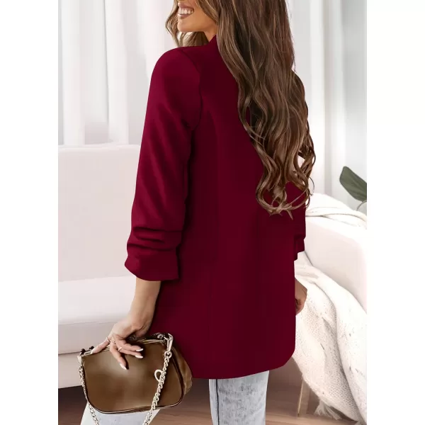 imagePRETTYGARDEN Womens Casual Blazer 2024 Fall Fashion Long Sleeve Open Front Work Office Suit JacketsWine Red