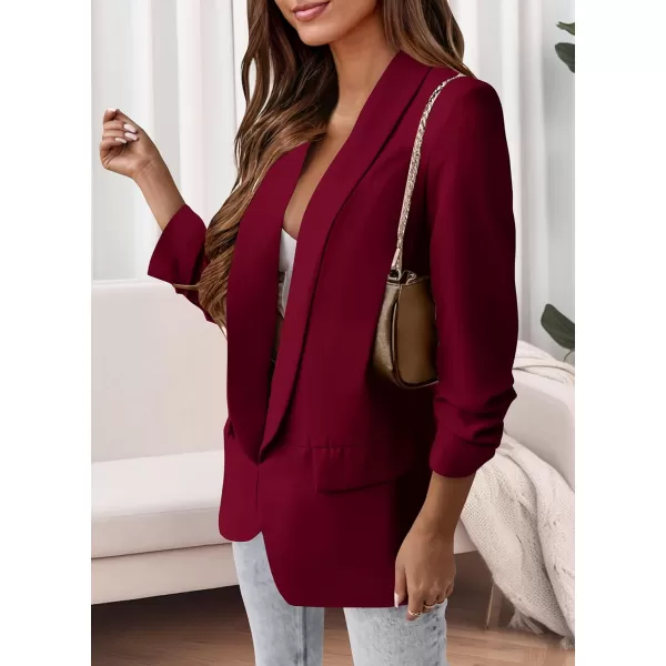 imagePRETTYGARDEN Womens Casual Blazer 2024 Fall Fashion Long Sleeve Open Front Work Office Suit JacketsWine Red