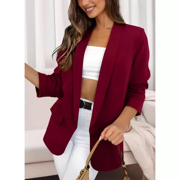 imagePRETTYGARDEN Womens Casual Blazer 2024 Fall Fashion Long Sleeve Open Front Work Office Suit JacketsWine Red