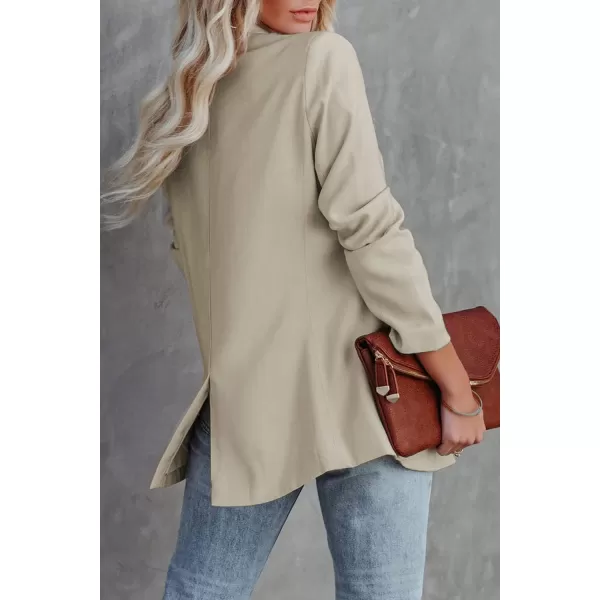 imagePRETTYGARDEN Womens Casual Blazers Long Sleeve Open Front Button Work Office Blazer Jackets with PocketsApricot