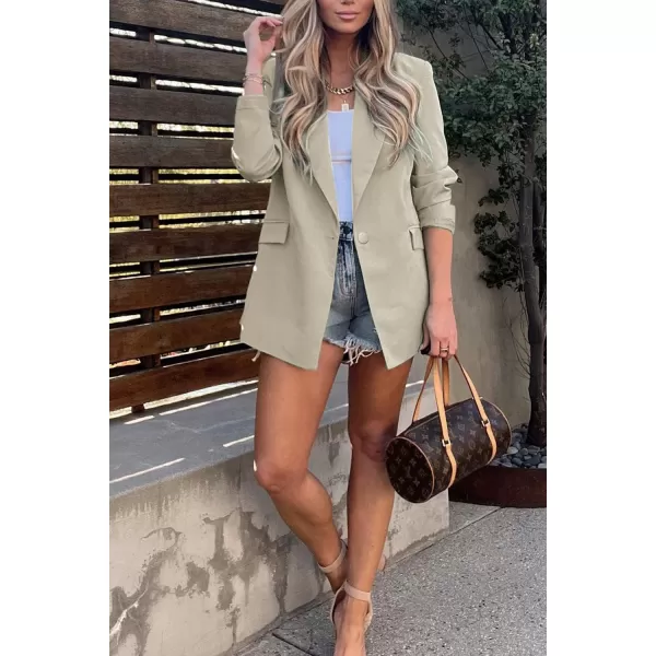 imagePRETTYGARDEN Womens Casual Blazers Long Sleeve Open Front Button Work Office Blazer Jackets with PocketsApricot