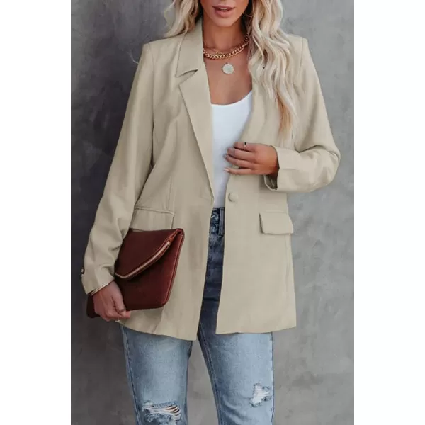 imagePRETTYGARDEN Womens Casual Blazers Long Sleeve Open Front Button Work Office Blazer Jackets with PocketsApricot
