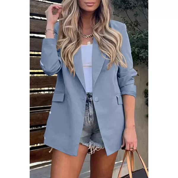 imagePRETTYGARDEN Womens Casual Blazers Long Sleeve Open Front Button Work Office Blazer Jackets with PocketsBlue
