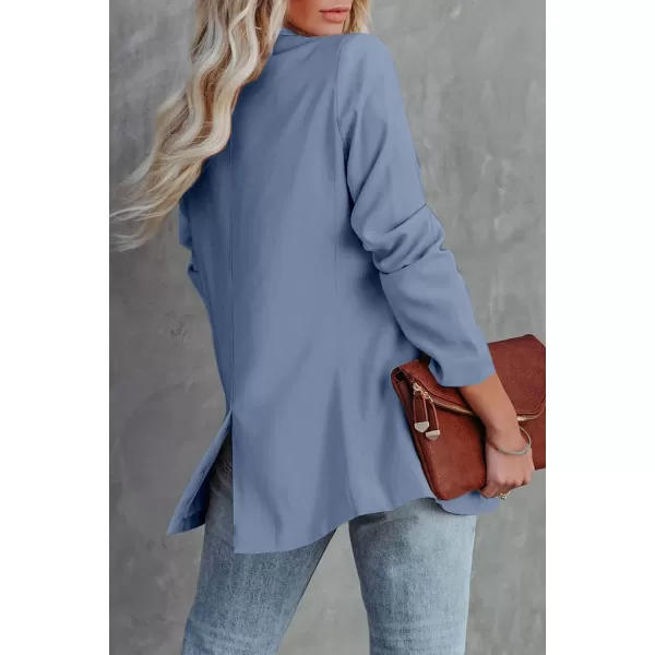 imagePRETTYGARDEN Womens Casual Blazers Long Sleeve Open Front Button Work Office Blazer Jackets with PocketsBlue