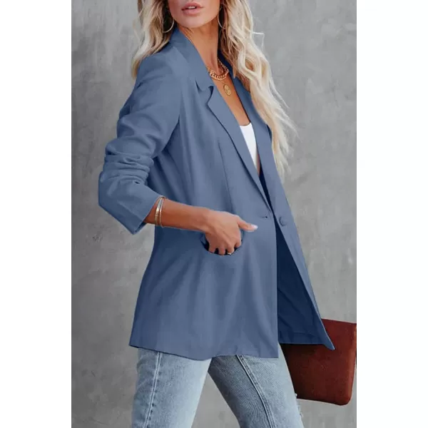 imagePRETTYGARDEN Womens Casual Blazers Long Sleeve Open Front Button Work Office Blazer Jackets with PocketsBlue