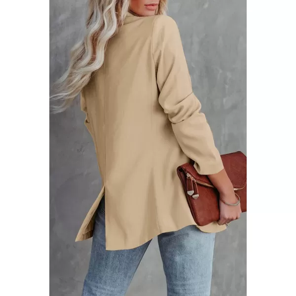imagePRETTYGARDEN Womens Casual Blazers Long Sleeve Open Front Button Work Office Blazer Jackets with PocketsDark Khaki