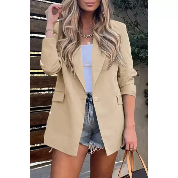 imagePRETTYGARDEN Womens Casual Blazers Long Sleeve Open Front Button Work Office Blazer Jackets with PocketsDark Khaki